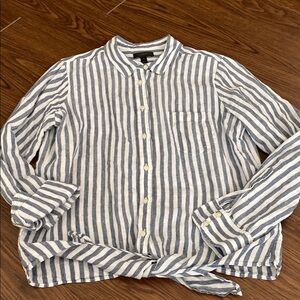 Size 10 Jcrew Striped Blue and White Linen Shirt